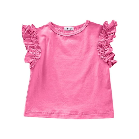Hjtefg Girls Toddler Tops Short Sleeve Tee – Cute Round Neck Summer Shirt with Ruffled Sleeves, Elastic Waist,Color: Hot Pink Size: 9-10 Years