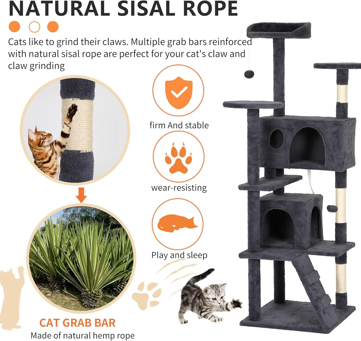 CL.HPAHKL 81 in Cat Tree Tower, Multi-Level Cat Condo Furniture with Scratch Post & Funny Toys for Kittens Pet House Play, Dark Gray