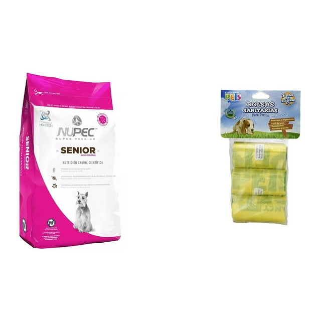 Paquete Nupec senior razas pequeñas 8 kg + 60 bolsas sanitarias fancy pets