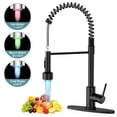 thumbnail image 1 of GPED Grifo de Cocina con Rociador Extraíble y Luz LED de 3 Modos, Acero Inoxidable SUS304, Grifo de Fregadero de Cocina de una Sola Manija con Placa de Cubierta y Tuberías de Agua, Grifo de Fregadero, 1 of 8