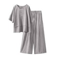thumbnail image 4 of Business Casual Outfits for Women Women's Casual Trousers Suit Set Comfortable Round Neck Long Pants Outfit For Daily Wear Spring Woman's Suit Slim Fit Suits Women Celebration Jumpsuit Striped Gray L, 4 of 7