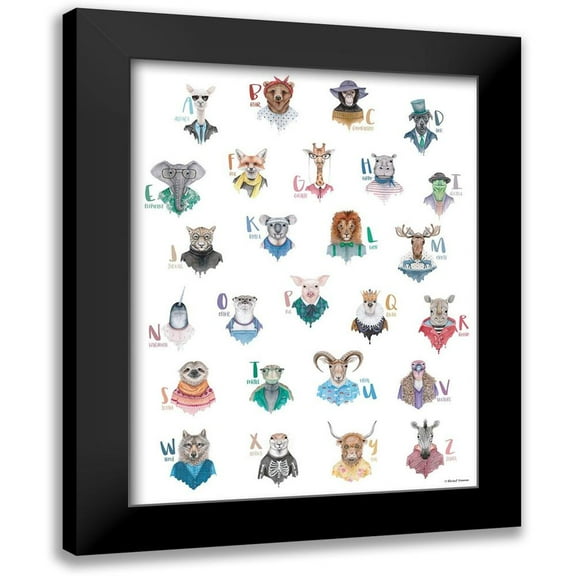 Nieman, Rachel 12x14 Black Modern Framed Museum Art Print Titled - Animal Alphabet Poster