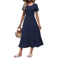 thumbnail image 5 of TARAINYA Summer Women Short Sleeve Long Dress Casual Round Neck Pocket Dress with Cascading Ruffle Hem Loose Elastic Waist Long, 5 of 8