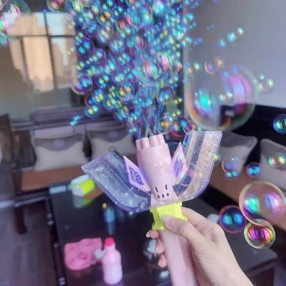 LSLJS Bubble Machine Handheld Bubble Stick Shaper Light Sound Effect Bubble Toy, White S