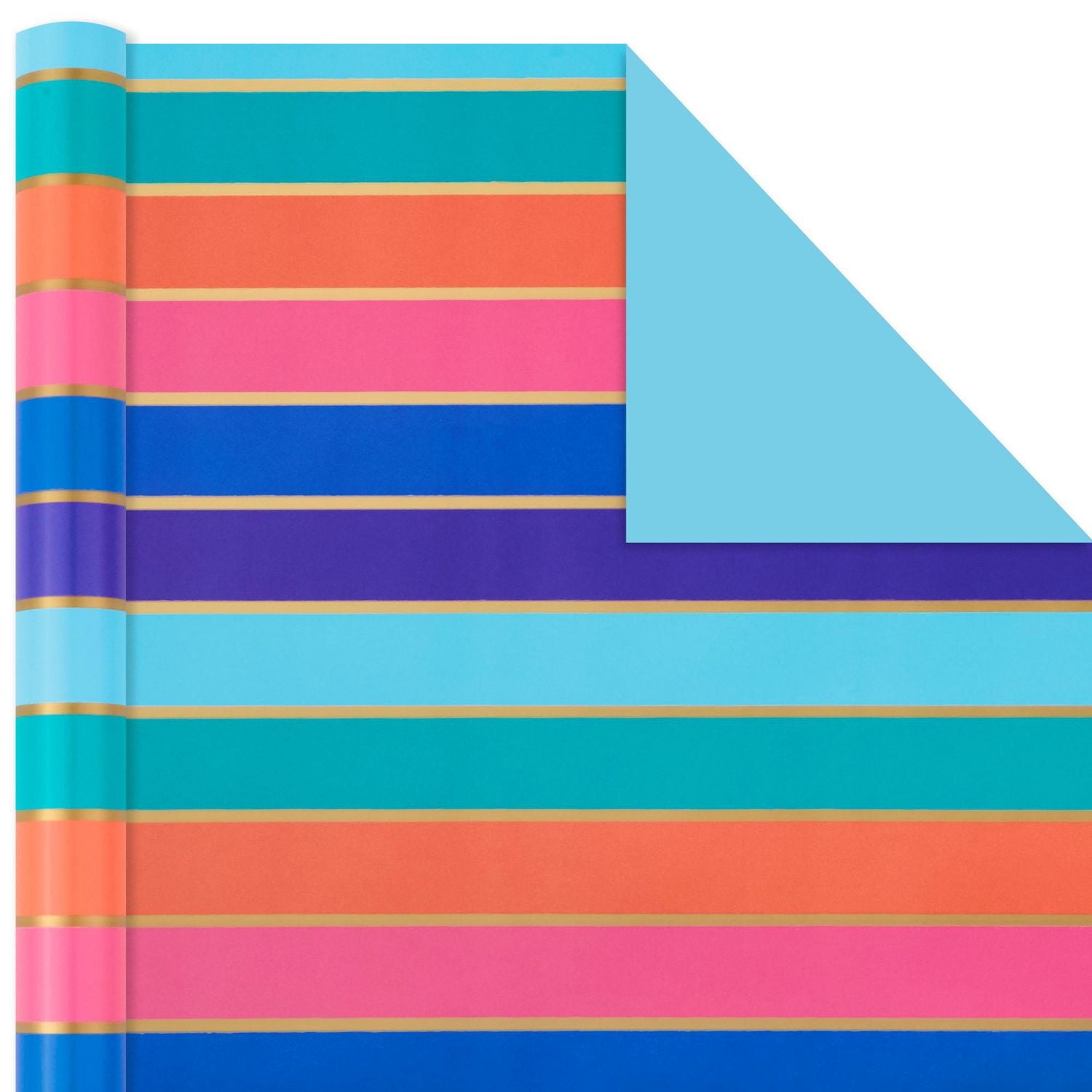 Hallmark All Occasion Reversible Wrapping Paper Bundle - Rainbow Stripes and Solid (3-Pack: 75 sq. ft. ttl.)