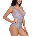 thumbnail image 3 of Daiia Pink Flamingo Women's Ruffled One Piece Swimsuit V Neck Lace Up, Lace Swimwear-, 3 of 8