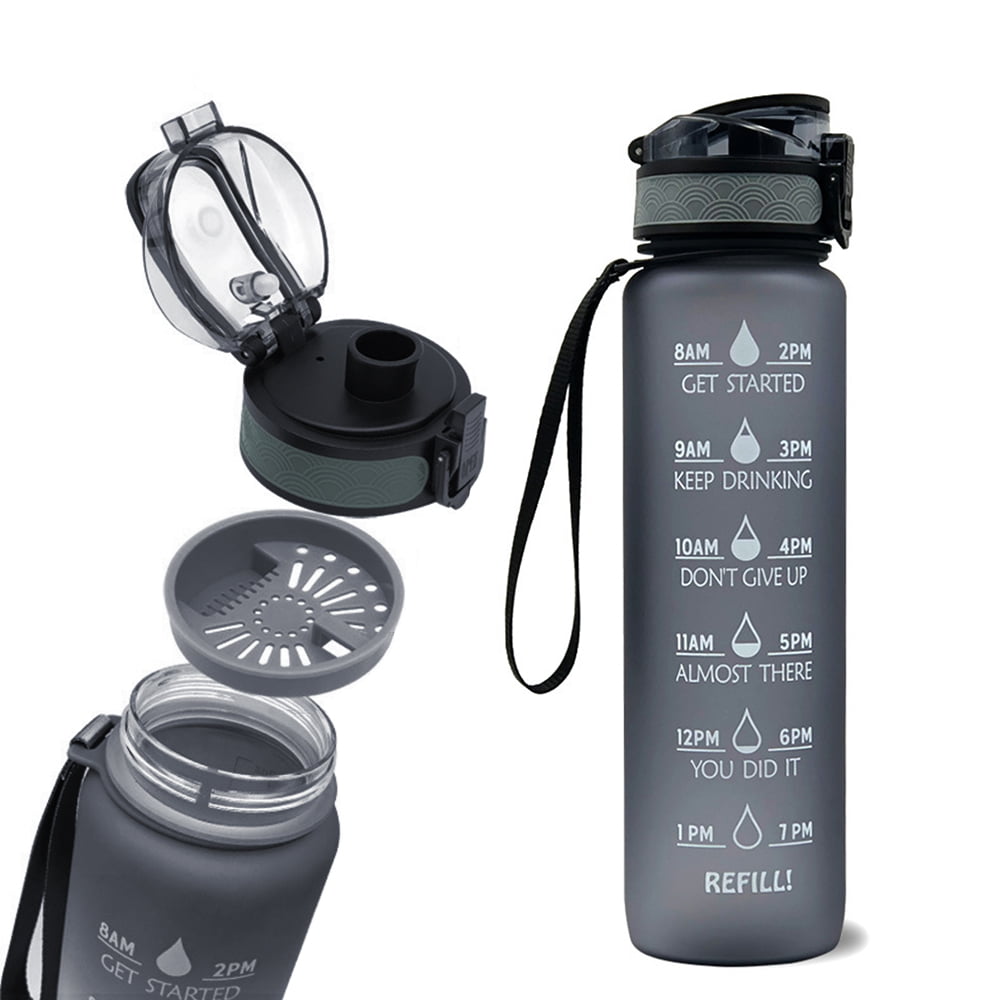 2x Sports Water Bottle Fitness Drinking Hiking Camping BPA Free with Infuser 