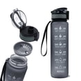thumbnail image 3 of Green Gradient 1L Water Bottle with Time Marker & Inspirational Quotes, Food-Grade PP Plastic, Spring-Loaded Cap, Removable Strainer & Filter, Single-Handed Locking Lip, Durable Nylon Strap, Wide, 3 of 7