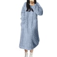 thumbnail image 5 of ZQUUVOU Plush Nightgown for Women Fashion Robe Bathrobe Warm Long Sleeve Solid Fleece Thermal Nightgown with Pocket Light Blue, 5 of 5