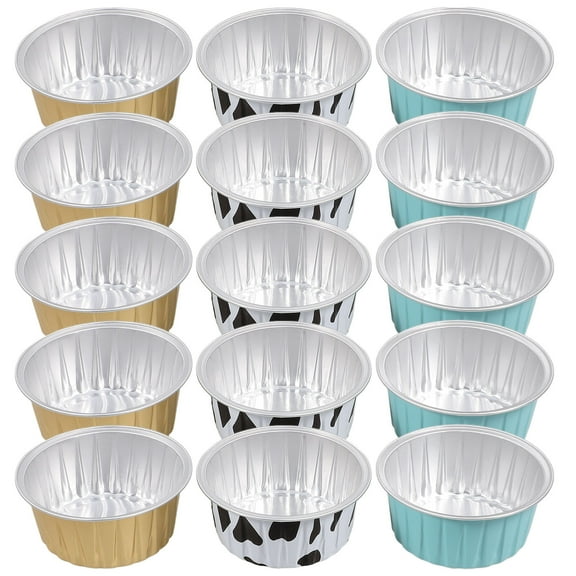 WRITWAA 15Pcs Assorted Color Aluminum Foil Baking Molds for Cake Pudding and Chocolate