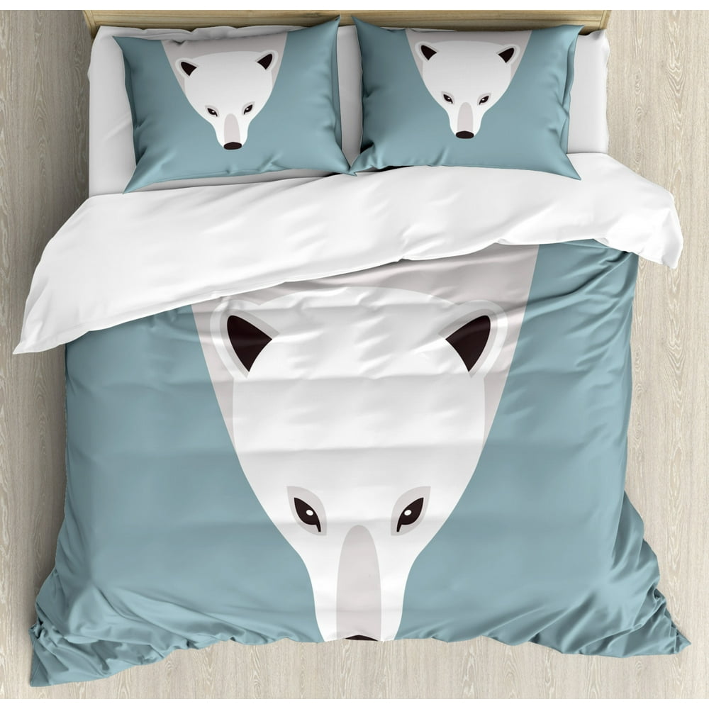 Polar Bear Duvet Cover Set Queen Size, Artistic Flat Design Polar Bear