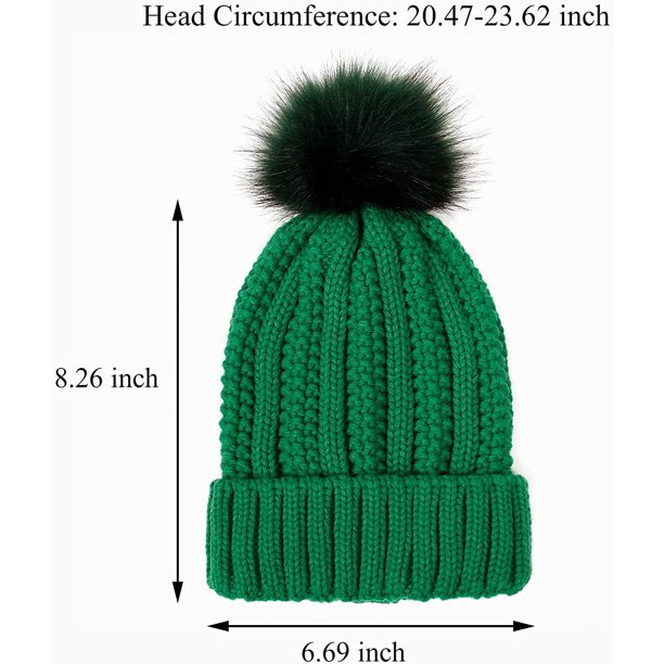 Women\'s Green Winter Beanie Hat Satin Lined Faux Fur Pom Pom Beanies Hat Muryobao Women Satin Lined Beanie Hat Knit Cuffed Warm  main image 3