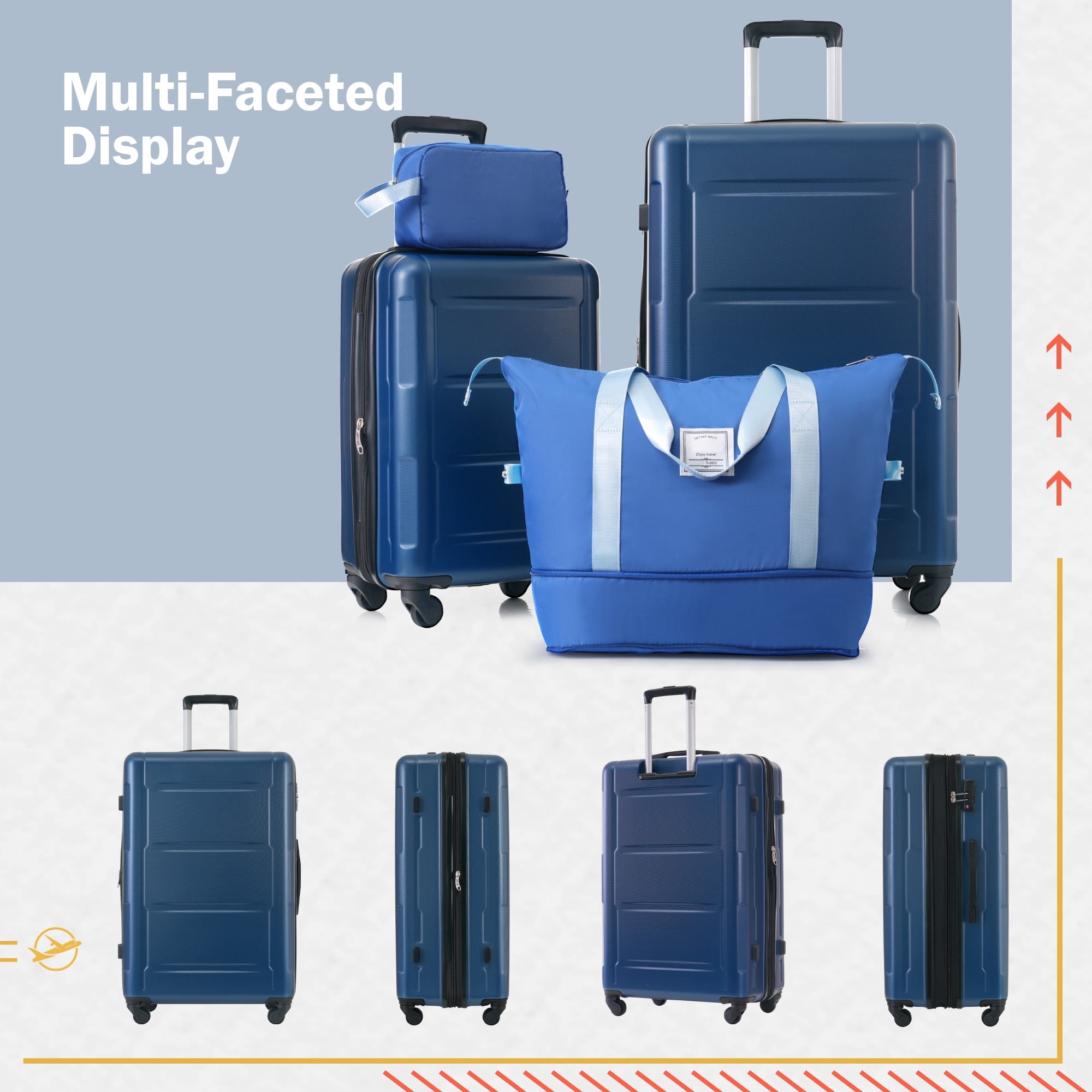 Euroco 4 Piece Hardside Luggage Sets,Expanable Lightweight Carry-on and Large Checked Suitcase Set with TSA Lock,Spinner Wheels and 2 Travel Duffle Bags,20/28 inch,Blue