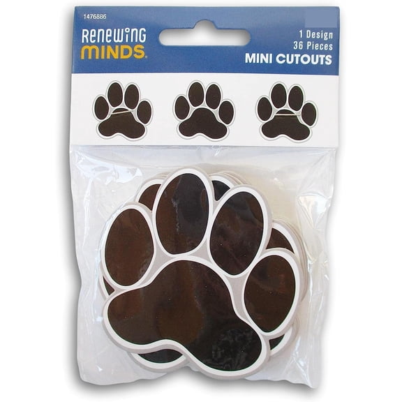 Black Paw Print Paper Cutout Student Badge - Bulletin Board Decor Shapes - 36 Pieces