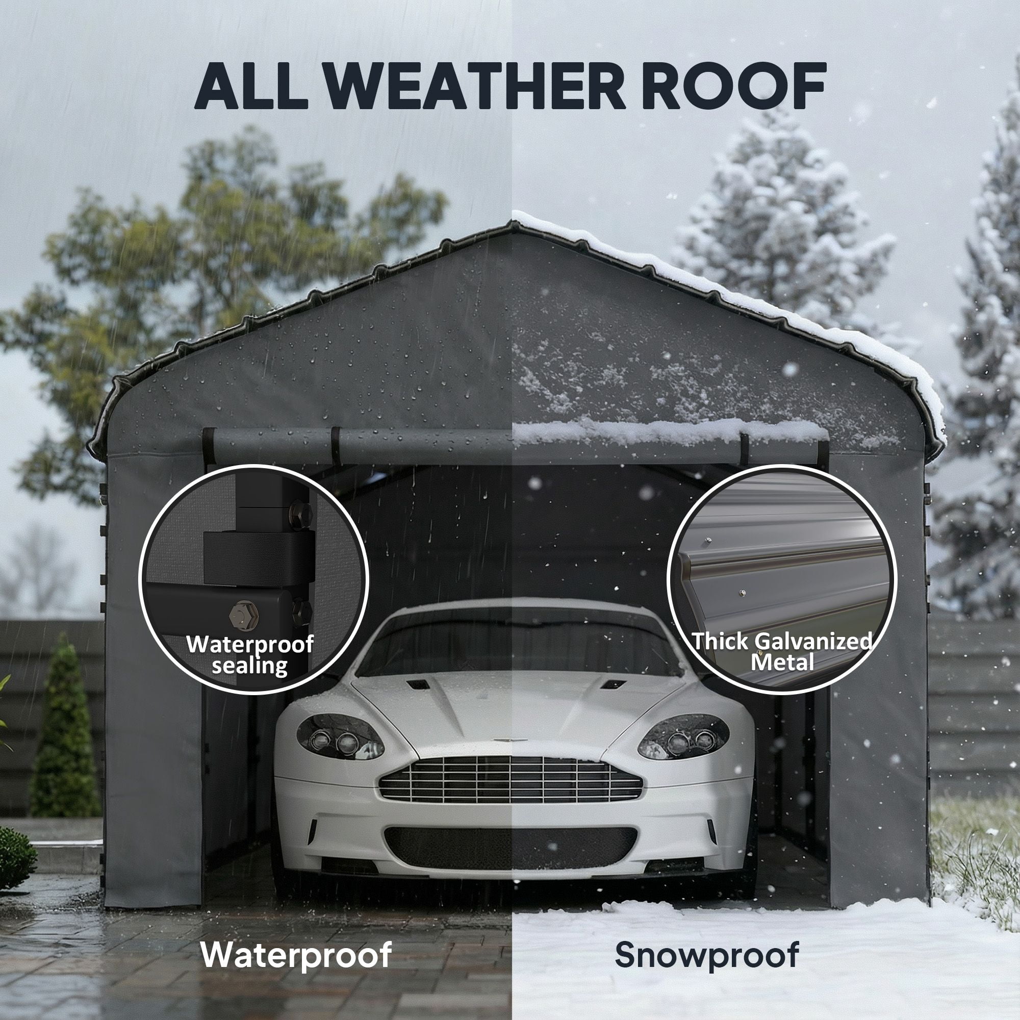 Outsunny 15' x 10' Heavy Duty Metal Carport, Waterproof Garage Canopy with Removable PE Sidewalls, Steel Frame Outdoor Vehicle Shelter for Driveway, RV, or Patio, Dark Gray