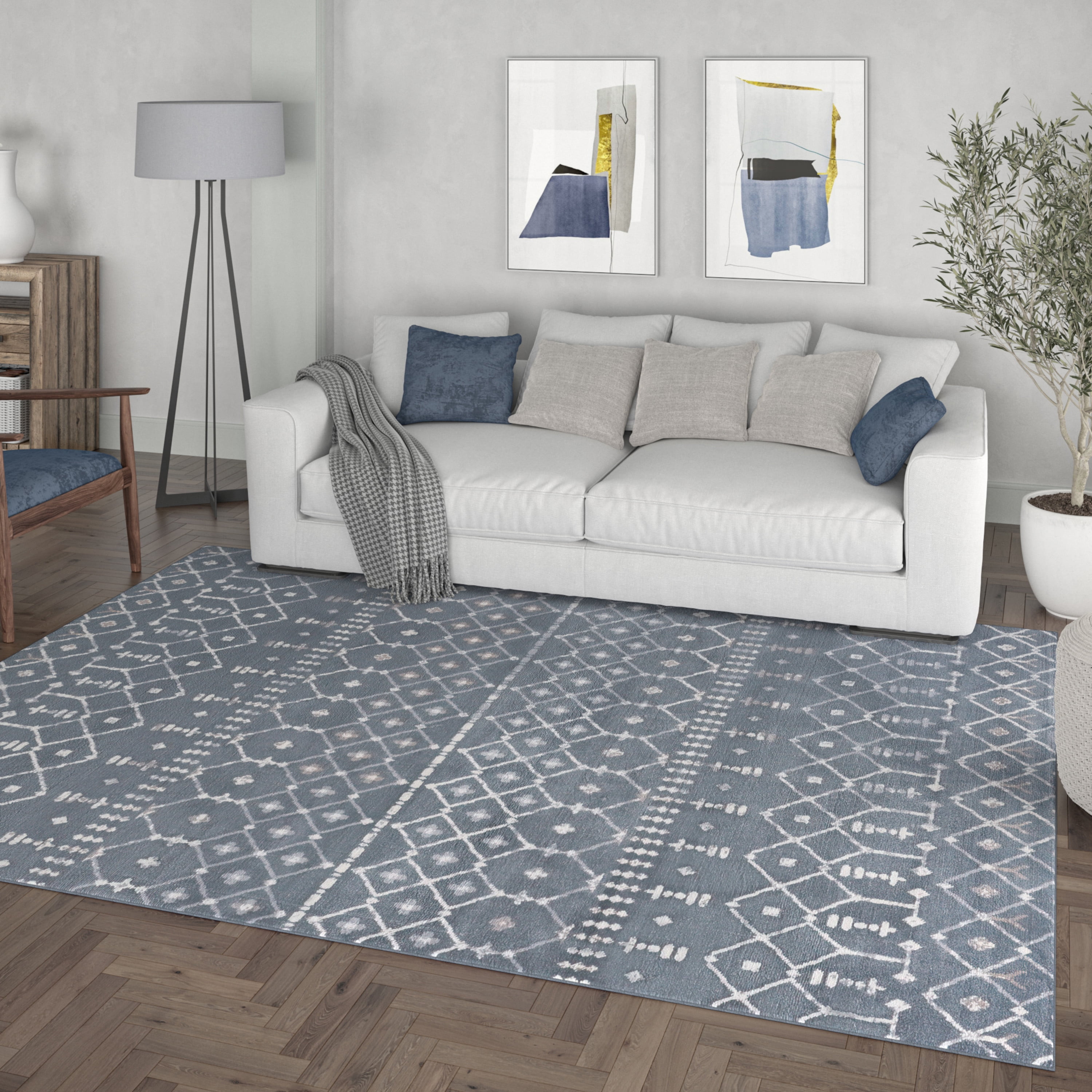 Madison Transitional 7.6' x 10' Dark Gray and Cream Polypropylene Indoor Area Rug