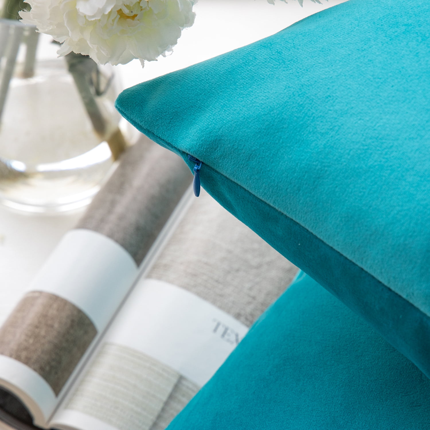 Phantoscope Soft Silky Velvet Series Decorative Throw Pillow, 18" x 18", Lake Blue, 1 Pack