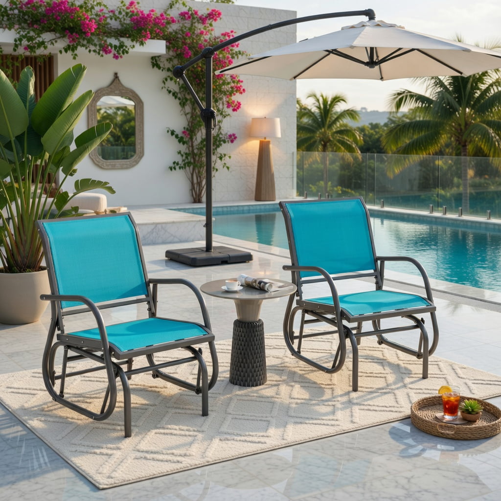 Hommoo Outdoor Single Swing Glider Rocking Chair, Steel Frame with Breathable Fabric, Patio & Backyard Relaxation Seating, Turquoise
