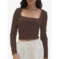 thumbnail image 5 of Women's Long Sleeve Crop Top - Square Neck Fitted T-Shirt, Basic Casual Tee, Sexy Cropped Shirt, 5 of 6
