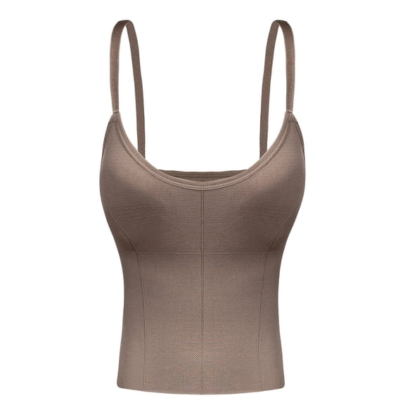 Felirenzacia Women's Tank Top, Deep Scoop Round Neck with Spaghetti Strap,Coffee,S
