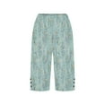thumbnail image 5 of Womens Capri Pants Fashion Printed Elastic Waist Split Hem Capris High Waisted Wide Leg Crop Trousers with Pocket Light Blue Medium, 5 of 5