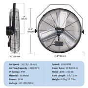 20 Inch Wall Mount Fan, 4800 CFM 3 Speeds High Velocity Industrial Fan with 360° Tilt Head, IP44 Waterproof Heavy-Duty Aluminum Blades for Workshop, Warehouse, Greenhouse, Commercial