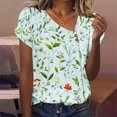 thumbnail image 2 of Women's Vintage Comfy Casual Shirts Fashion 2024 V Neck Blouse Y2K Tops Dressy Casual Flora Print Short Sleeve Tunic Tops for Lady Loose Fit Flowy Summer Clothes for Teen Girls Green T Shirts XXL, 2 of 4