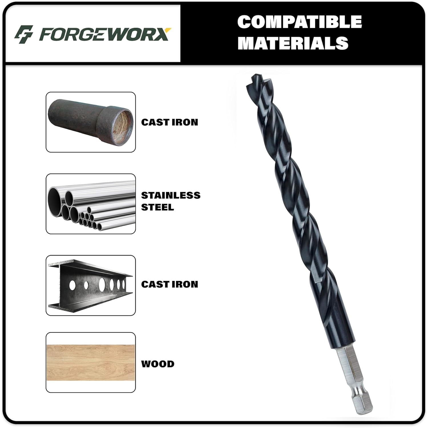 FRKSMD-3/8 Inch Cobalt Drill Bits 2pcs Heavy-Duty Metal Drill Bit Set for Steel, Cast Iron, TiAlN Coating, 1/4" Hex Shank (3/8" x 4")