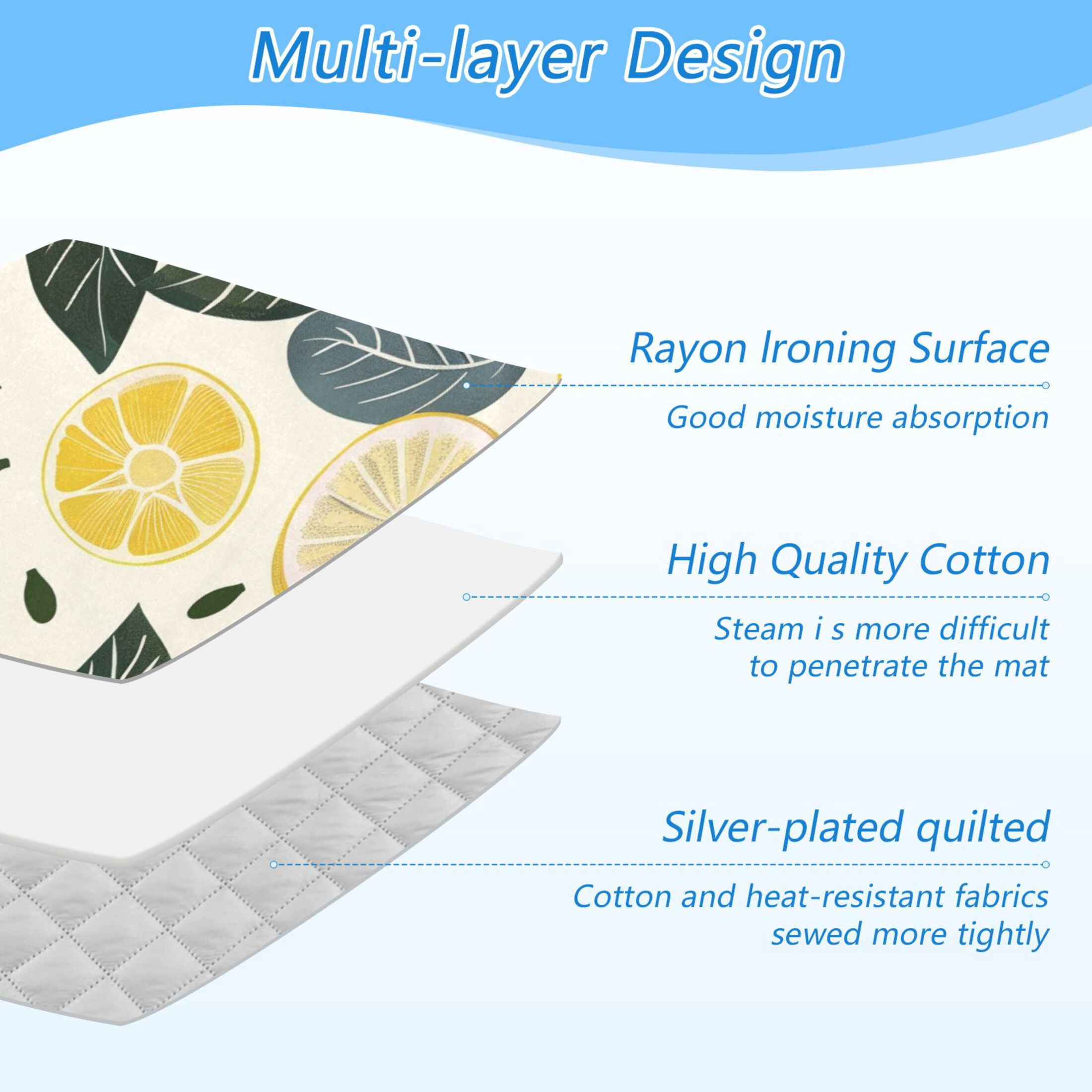 Hand Painted Lemons Leaves Ironing Mat Blanket Portable Travel Ironing Pad Heat Resistant Pad 47.2" x 27.6”