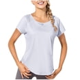 thumbnail image 3 of Htigea Clearance Workout Tops for Women Short Sleeve Athletic Tees Round Neck Yoga Running Tshirts Shirts White,XL, 3 of 5