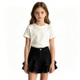 thumbnail image 2 of Krdevn Girls High Waist Denim Tiered Skirt, Elastic Waist Ruffled Hem Summer Skort, Kids Casual Pleated Mini Skirt,Black, 2 of 4