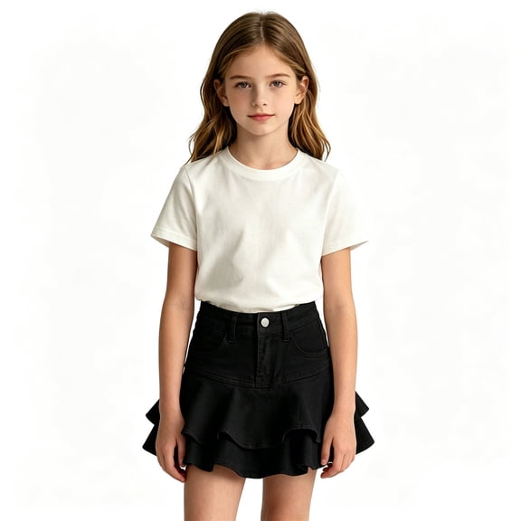 Landzoo Girls Skirts Solid Color Zip Front A-Line Summer Cozy Soft Toddler Kids Girls Flutter Skirt Size 18-24 Months Black