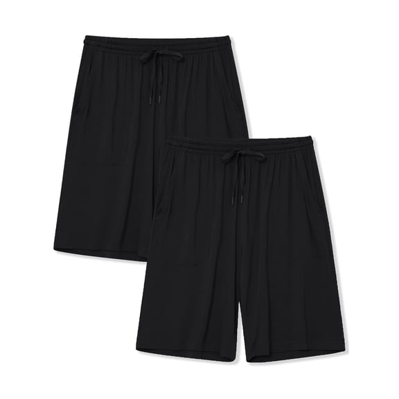 ANLIQI Mens Pajama Shorts Bamboo Rayon Lightweight Sleep Shorts Lounge Wear Pajama Pants with Drawstring Pockets 2 Pack(2Black,Small)