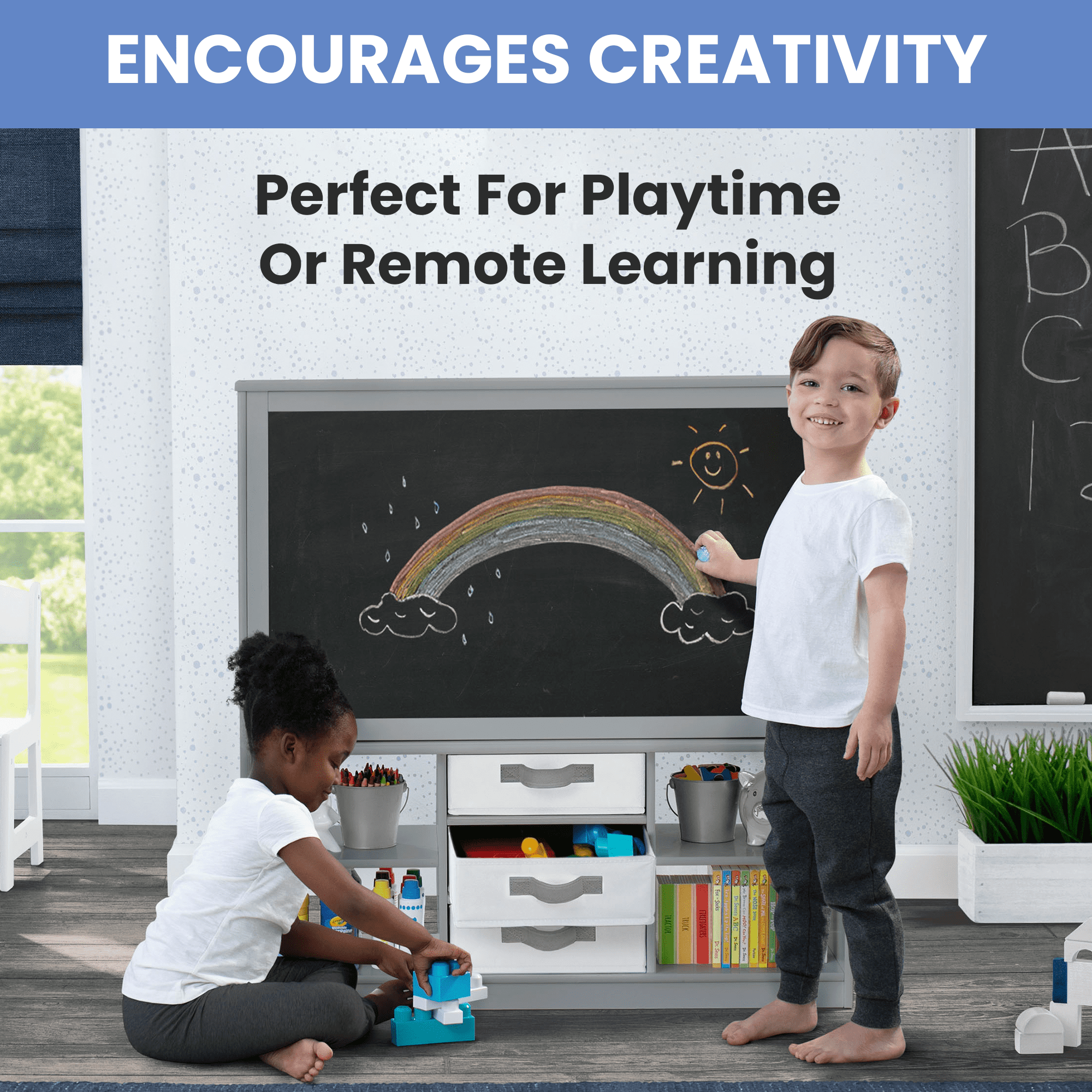 Delta Children At-Home Artist Center Deluxe - Double-Sided Easel, Greenguard Gold Certified, Grey