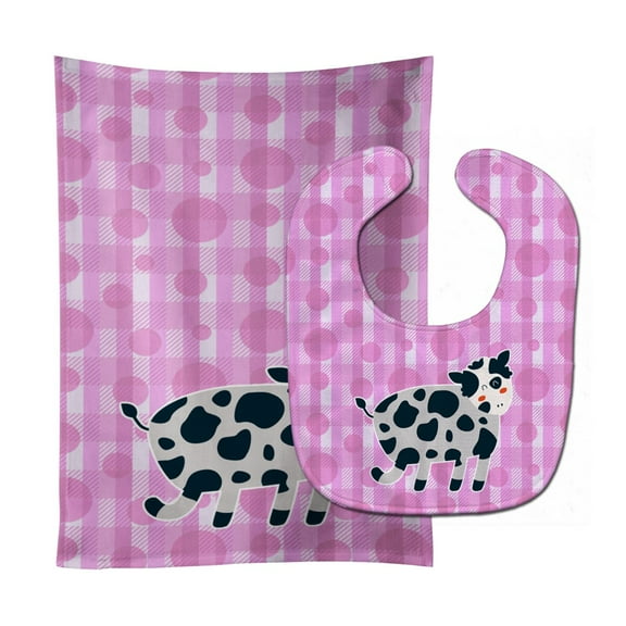 Cow on Pink Polkadots Baby Bib and Burp Cloth