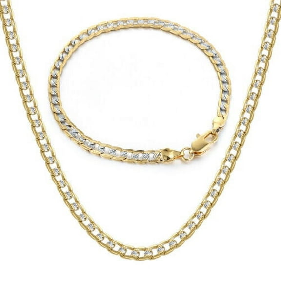 4MM Diamond-Cut Curb Cuban Necklace Bracelet Set Gold Filled WOMEN MEN 8" 20"