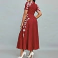 thumbnail image 2 of ZEHJUHAN Women's Floral Print Short Sleeve Maxi Dress, High Waist A-Line Summer Casual to Formal Dress Wine Red，S, 2 of 4