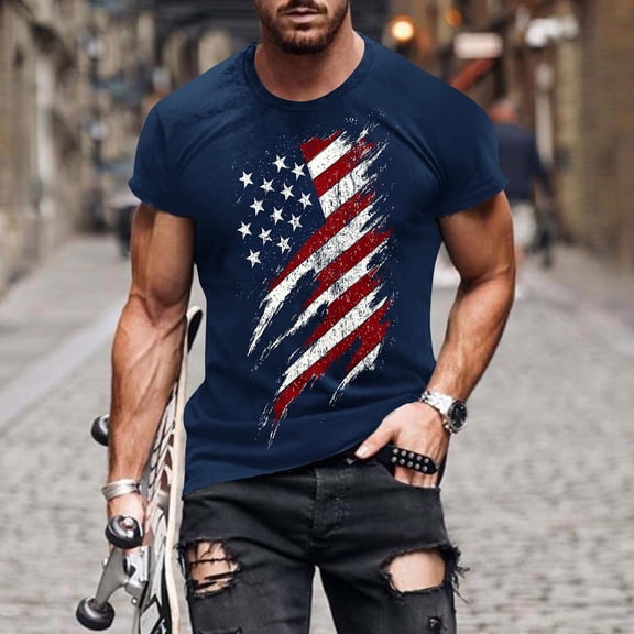 Zivyakyron Mens T-Shirts Summer Big and Tall Daily Mens Tops Short Sleeve Print Casual Loose Clothes