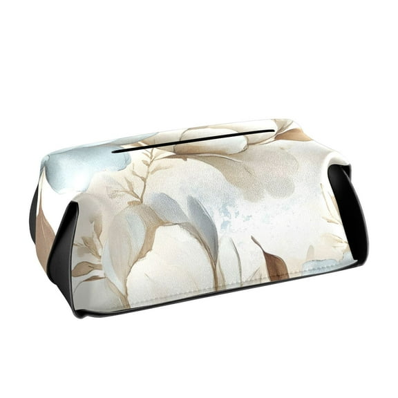 Blue and Beige Magnolias Tissue Box Cover Leather Square Rectangle Tissue Box Holder for Bathroom Living Room Desk Office Decor