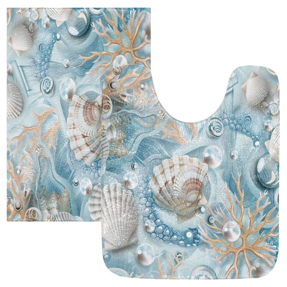Ryvnso Seashells Seaweed Bubbles Bathroom Shaggy Rugs Toilet Mat Soft Contour Rug