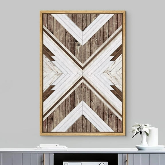 PixonSign Framed Wall Art Western Decor Western Decor Brown & White Duotone Polygon Geometric Wood Panels Woodblock Modern Art Farmhouse Multicolor Canvas Prints for Home Decor -
