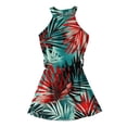 thumbnail image 4 of YOUYEDIAN Hawaiian Dresses for Teens 2026 Summer Beach Halter Neck Sun Dress Wrap Belt Sleeveless Dress Casual Palm Tree Graphic A-Line Dress,Army Green 7-8 Years, 4 of 5