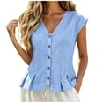 thumbnail image 3 of GERsome Women's Tank Tops V-Neck Pleated Button Down Sleeveless Loose Fit T-Shirts for Summer Casual Light Blue Size 2XL, 3 of 8