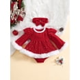 thumbnail image 2 of Infant Baby Girls Christmas Romper Dress Sequin Fur Trim Ruffle Velvet Skirt Bodysuit Headband Xmas Winter Clothes, 2 of 8