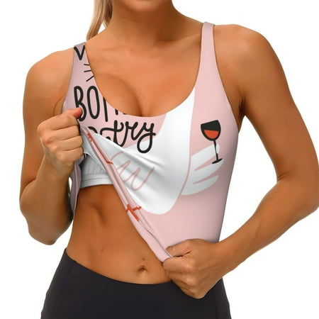 Qokaie Goose Holding Wineglass with Red Wine Pattern Womens Scoop Neck Sports Bra Breathable Workout Vest Padded U Back Medium Impact Fitness Gym Yoga Bra Workout Crop Top