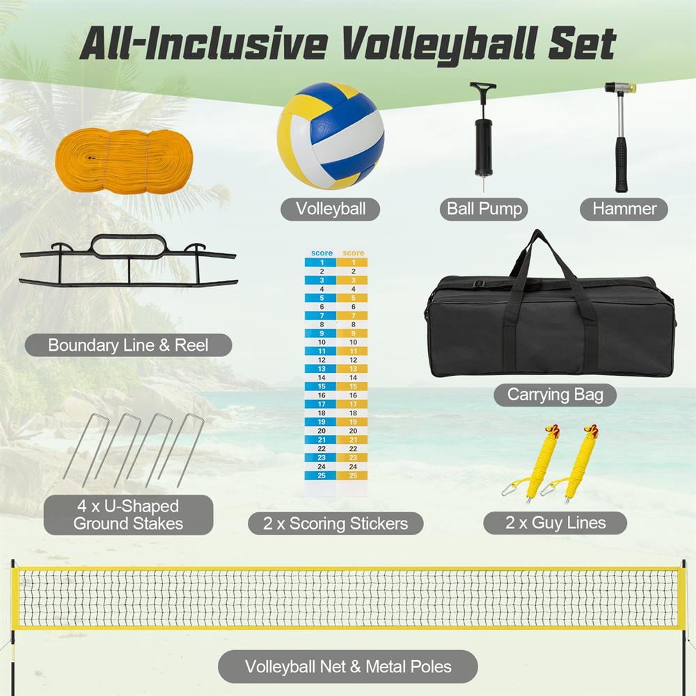 Topcobe Portable Outdoor Volleyball Net Set Heavy-Duty Volleyball Net System-Yellow, Indoor Sports Equipment
