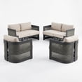 thumbnail image 3 of Christopher Knight Home 4-Piece Modern Outdoor Aluminum Chat Set, Black Finish with Beige Cushion, 3 of 19