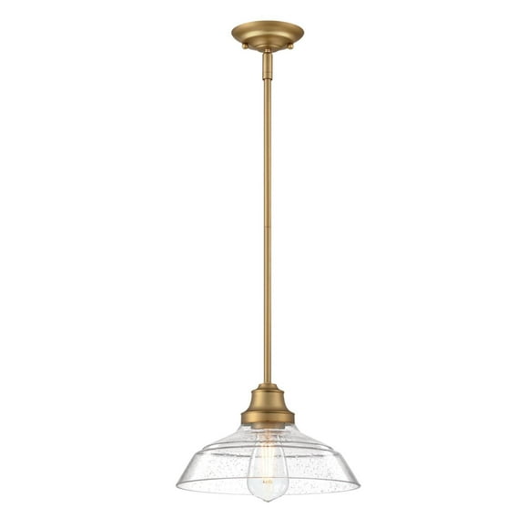 Westinghouse Lighting Iron Hill 1-Light Indoor Pendant - Brushed brass finish with clear seeded glass