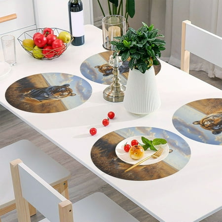 

Round Grid Placemat One Sizex6 Round Placemat PVC Plate Mat，15.4 Inch Non-Slip and Heat Resistant Table Placemat Dining Room Placemat Steppe Yellow Tiger