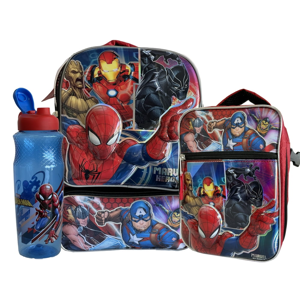 Marvel Heroes Backpack and Lunchbox Bundle Featuring Spiderman and the Avengers
